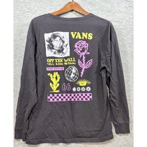 Vans Long Sleeve Graphic Tee Womens M Rose Globe Print Black Medium 66